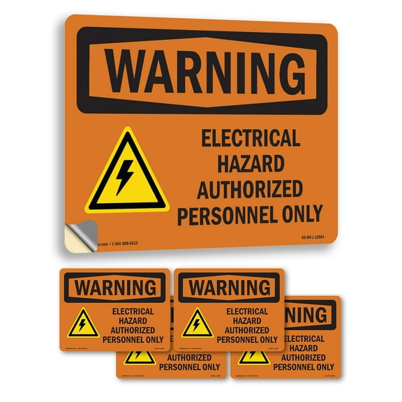 Electrical Hazard Authorized With Symbol OSHA WARNING Vinyl Decal Label 18 Inch x 12 Inch - 5 Pack