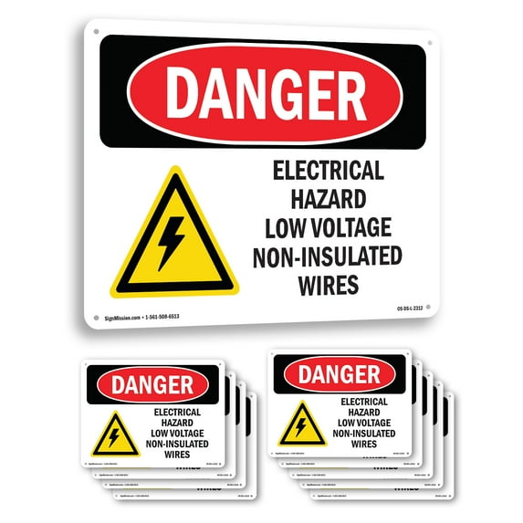Electrical Hazard Low Voltage OSHA Danger Rigid Plastic Sign 18 Inch x 12 Inch - 10 Pack