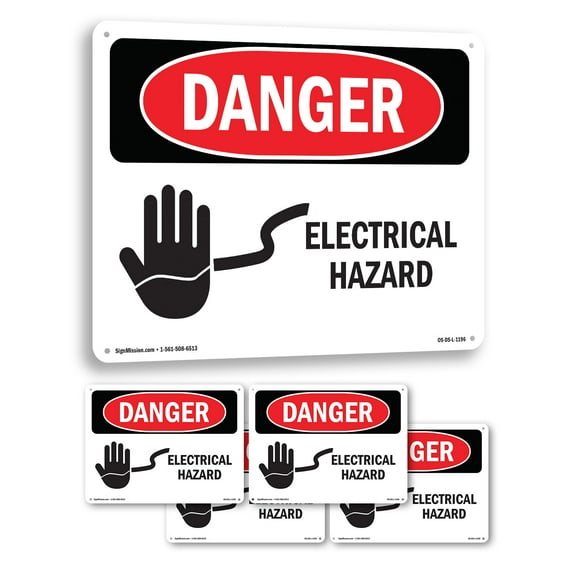 Electrical Hazard OSHA Danger Rigid Plastic Sign 14 Inch x 10 Inch - 5 Pack