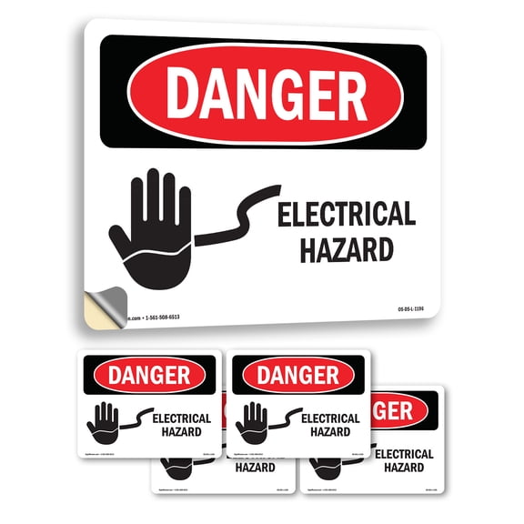 Electrical Hazard OSHA Danger Vinyl Decal Label 5 Inch x 3.5 Inch - 5 Pack