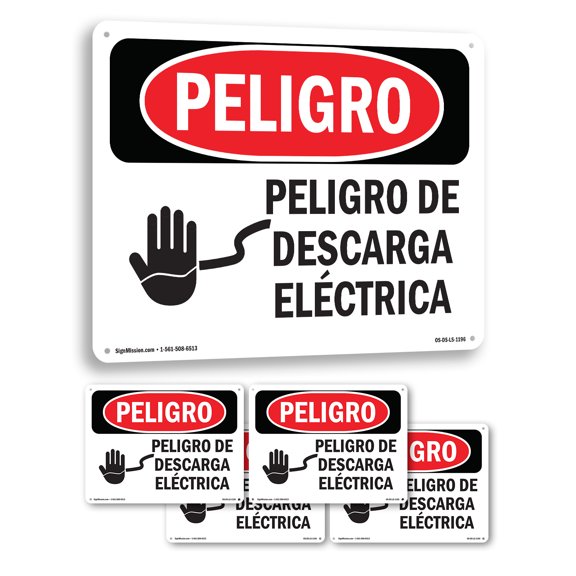 Electrical Hazard Spanish OSHA Danger Rigid Plastic Sign 10 Inch x 7 Inch - 5 Pack