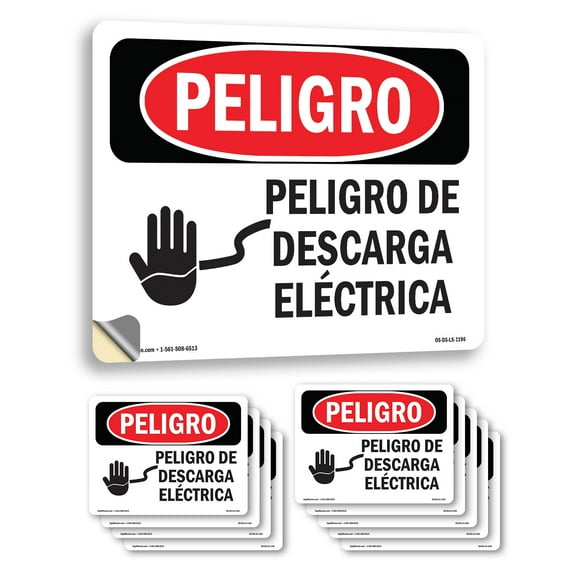 Electrical Hazard Spanish OSHA Danger Vinyl Decal Label 10 Inch x 7 Inch - 10 Pack
