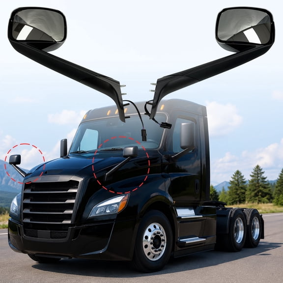 Electrical Hood Mirror Compatible with Freightliner Cascadia 2018-2025, Both Sides Hood Mirror Assembly, Chrome Finish, Heated Power Adjustment, Front View Replacement Mirrors