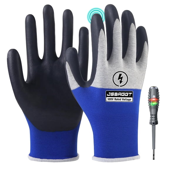 Electrical Insulated Gloves,Voltage Resistance Electrician High Voltage Insulation Work Gloves Flame Retardant & Rubber Non-Slip Grip for Electrical Work (Blue and white, 500V-1PC)