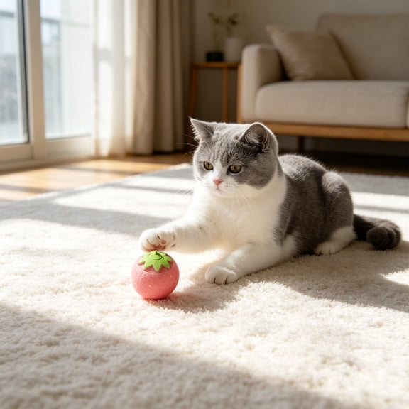 Electrical Interactive Cat Toys, Random Rotation Fruit Shaped Rolling Kitten Toys with USB Rechargeable, Soft Moving Cat Toys to Keep Them Busy for Indoor Cats