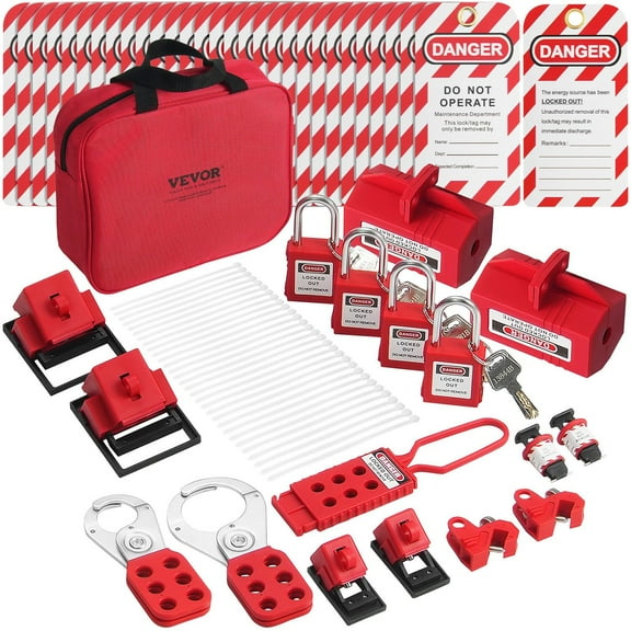Electrical Lockout Tagout Kit 47 PCS Safety Loto Kit with Padlocks Hasps Tags Nylon Ties Plug Lockouts Circuit Breaker Lockouts Carrying Bag for Industrial Electric Power