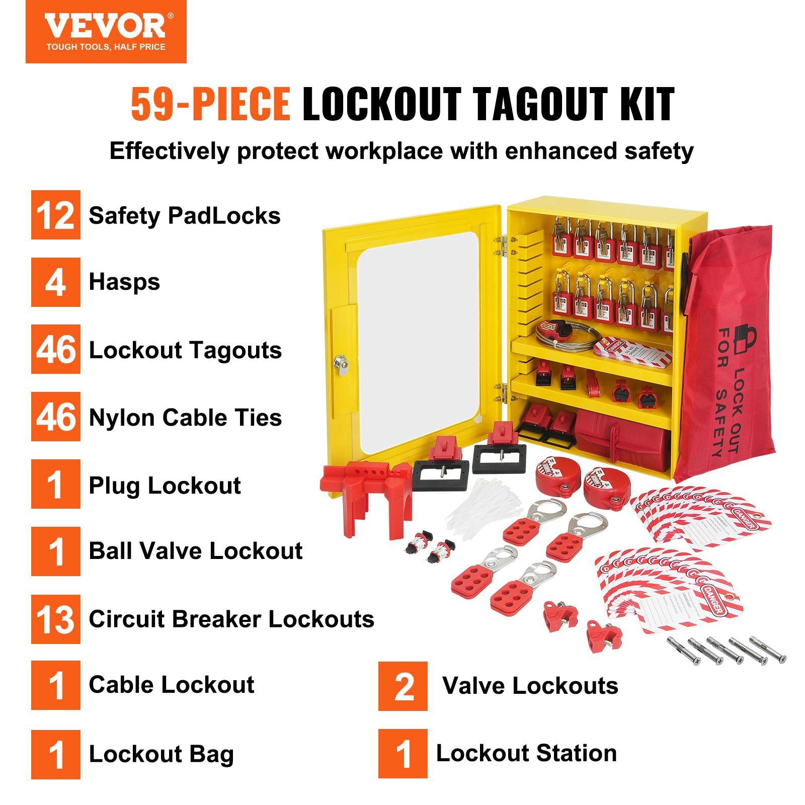 Electrical Lockout Tagout Kit,59 PCS Safety Lockout Tagout Station With ...