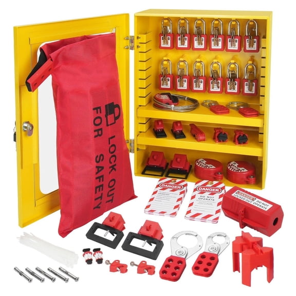 Electrical Lockout Tagout Kit, 59 PCS Safety Lockout Tagout Station With Padlocks, Hasps, Tags, Ties, Plug Lockout, Circuit Breaker Lockouts, Valve Lockouts, Cable Lockout, Lockout Bag, Box