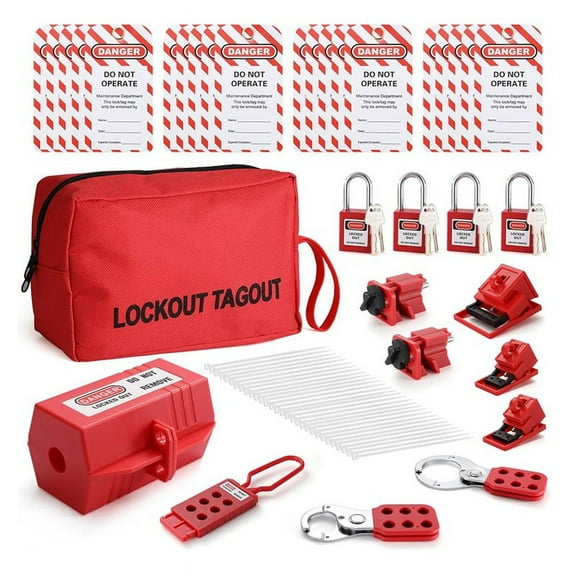 Electrical Lockout Tagout Kit, Hasps Set, Clamp on and Universal Multipole Circuit Breaker Lockouts, LotoLockout Tags