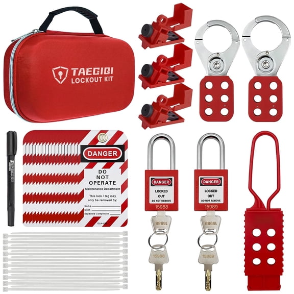 Electrical Lockout Tagout Kits for OSHA Compliance with Safety Padlocks,Group Lockout Hasps,Lock Out Tag Out Tags,Universal Circuit Breaker Locks,Loto Kit Set for Safe Electrical Lockouts,S01