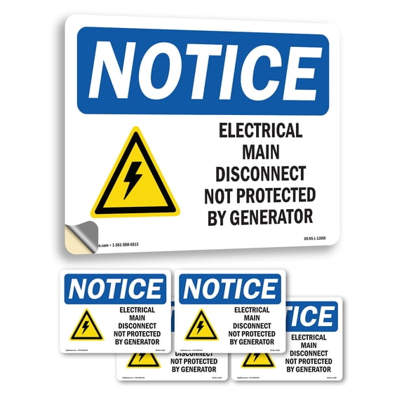 Electrical Main Disconnect Not With Symbol OSHA Notice Vinyl Decal Label 5 Inch x 3.5 Inch - 5 Pack