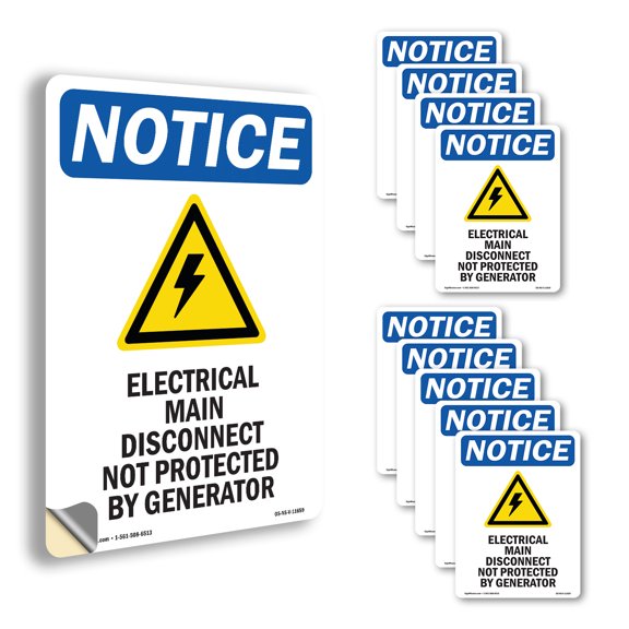Electrical Main Disconnect With Symbol OSHA Notice Vinyl Decal Label 14 Inch x 10 Inch - 10 Pack