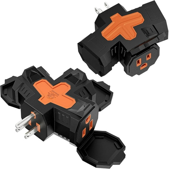 - Electrical Multi-Outlet, 3-Way Indoor Outdoor Adapter with Protective Cover, ETL Listed Heavy-Duty Grounded Power Tap, 2 Pack 1875W/15Amps Plug Splitter for Home, Office, Outdoor, Orange