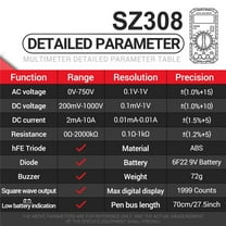 Electrical Multimeter Sz308 Tester Digital Multimeter Professional Tool Lcd Display Voltage Meter Electrical Tester for Electric Red Fangkenuo