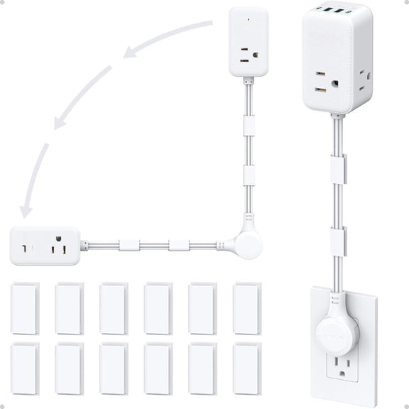 Electrical Outlet Extender 360? Rotating Plug with 20W C, 10ft Extension Cord, Wall Plug With 3 AC Outlets, Access Hard-to-Reach Outlets Use Behind Couches, Desk, White