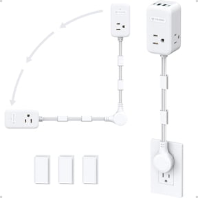 Electrical Outlet Extender 360 Rotating Plug with 20W USB C, 18in | Short Extension Cord, Wall Plug Adapter with 3 AC Outlets, Access Hard-to-Reach Outlets Use Behind Couches, Desk, White