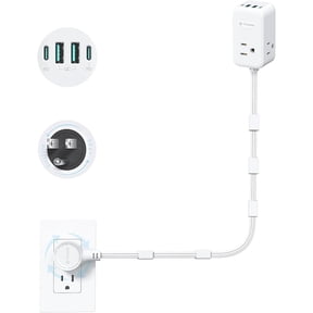 Electrical Outlet Extender 360 Rotating Plug with 20W USB C, 36in Short Extension Cord, Wall Plug Adapter with 3 AC Outlets, Access Hard-to-Reach Outlets Use Behind Couches, Desk, White