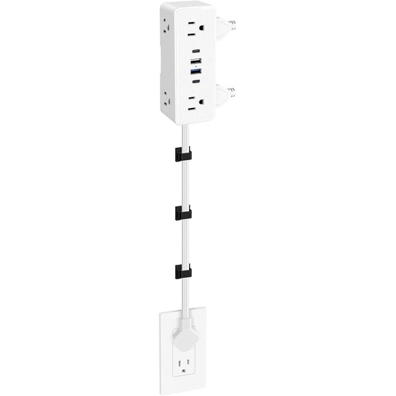 Electrical Outlet Extender - 39in Flexible Extension Cord, Mountable Wall Outlet Splitter with 6AC 4USB (PD20W), Flat Plug Power Strip for Hard Reach Behind Couch Desk White