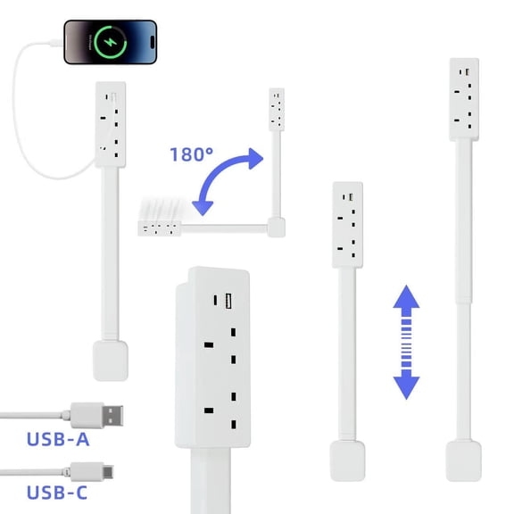 USB-C & USB-A Outlet Extender, 2 AC Outlets US Wall Plug Adapter, Multi Plug for Hard-to-Reach Outlets, Home Office Use