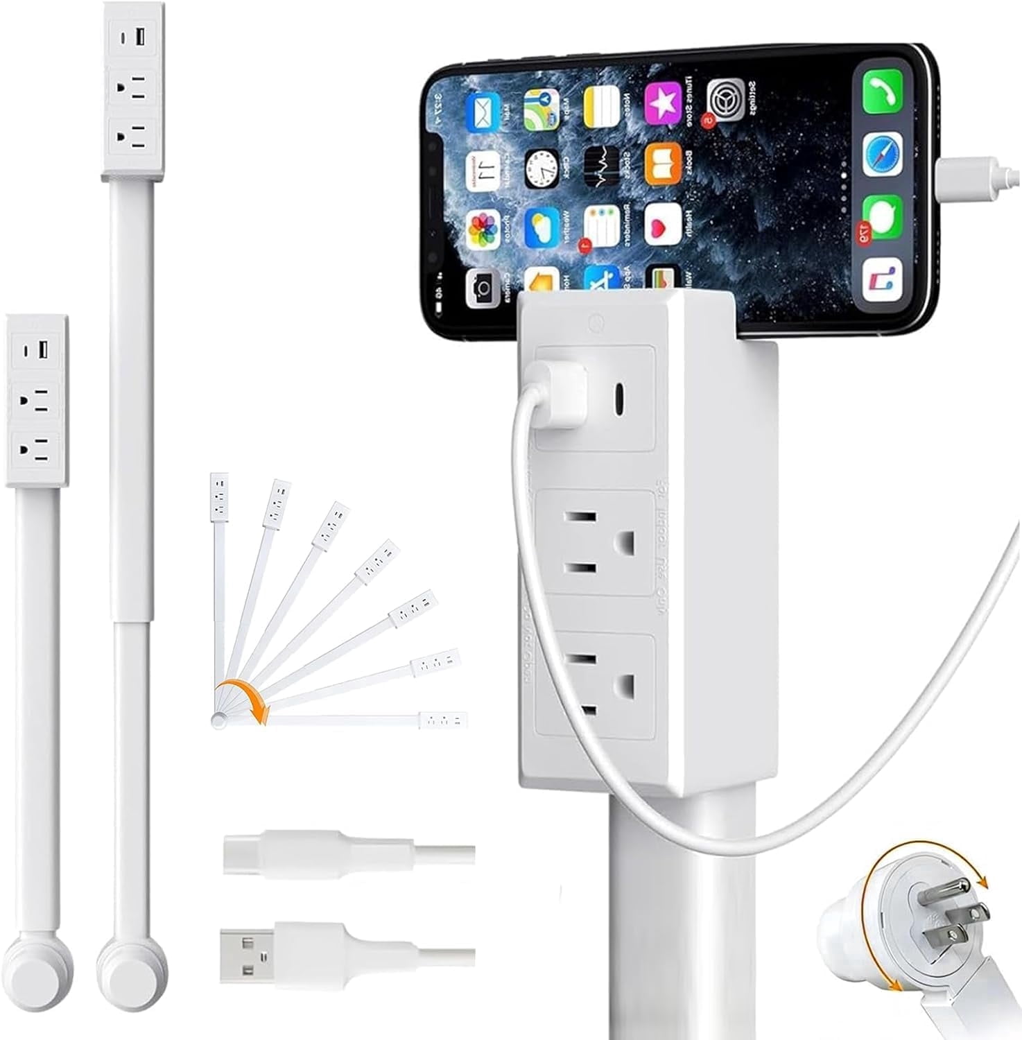 Electrical Outlet Extender Stick,180° Rotating Extendable Wall Outlet for Hard to Reach Places,Rotating Plug Power Hub for Bedroom, Living Room, Office