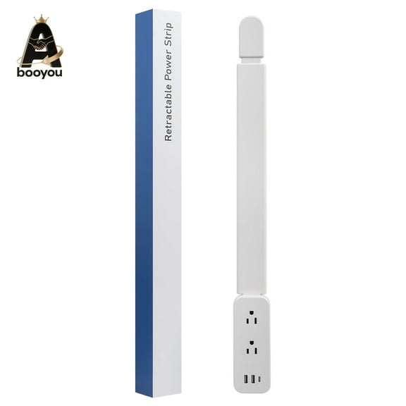 Electrical Outlet Extender Stick with 2 AC Outlets, USB-A & USB-C Ports, Extends 22-34", 180 Rotation for Hard-to-Reach Outlets Behind Nightstands, Sofas & Desks