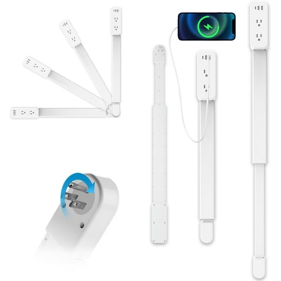Electrical Outlet Extender Stick (22"-34" Extendable, 180 Rotatable) - USB-A, USB-C & 2 AC Outlets, Power Socket Expander for Nightstands, Sofa & Desks
