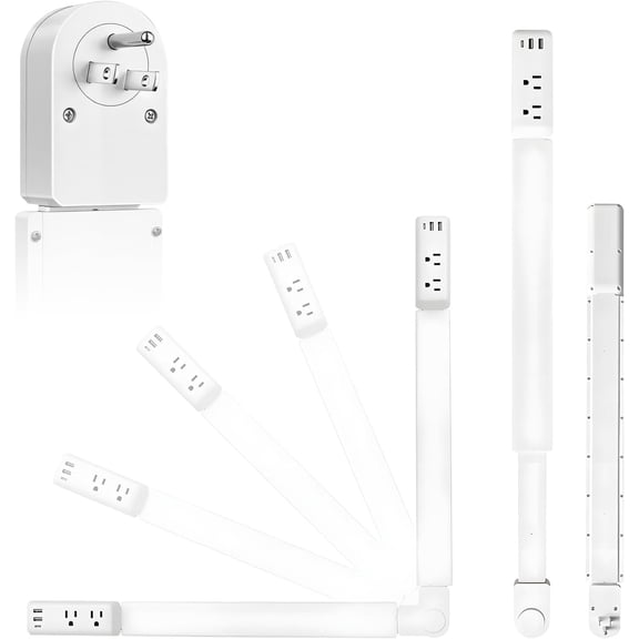 Electrical Outlet Extender Stick 23"-34", Adjustable Power Plug Splitter with 1 USB-C & 2 USB-A Ports, 2 AC Outlets, Tool-Free Extension for Behind Sofa, Nightstand, Desk