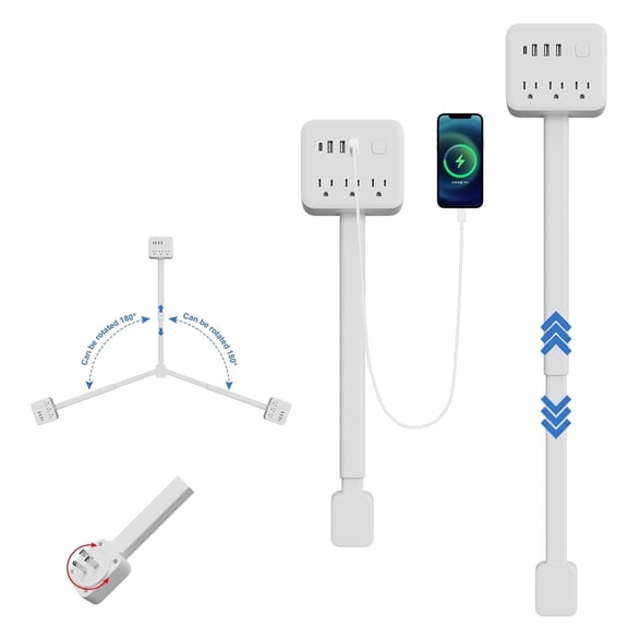 Electrical Outlet Extender Stick, 360° Rotating Surge Protector Power Strip with 3 AC and 4 USB Ports, Multi Plug Wall Outlet Splitter for Behind Couches, Nightstands, Desks, Indoor Office Home