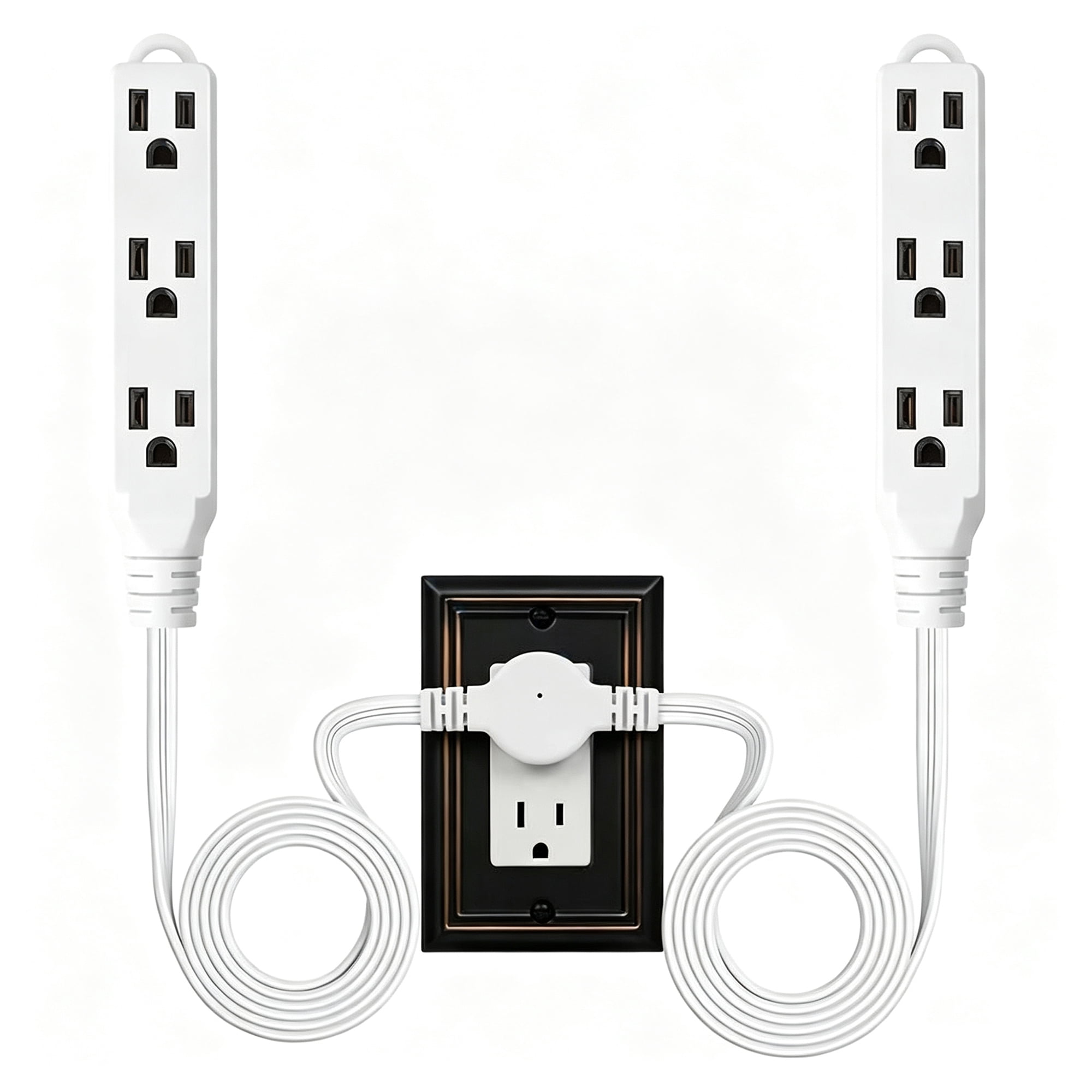 12FT Twin Extension Cord Power Strip with 6 Receptacles, Double Head Outlet Extender for Bedroom, Bed, Couch, Desk & Home Indoor Use, White
