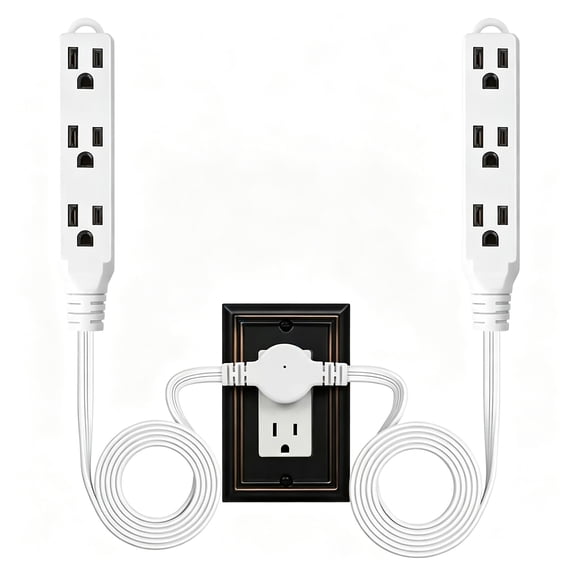 12FT Twin Extension Cord Power Strip with 6 Receptacles, Double Head Outlet Extender for Bedroom, Bed, Couch, Desk & Home Indoor Use, White