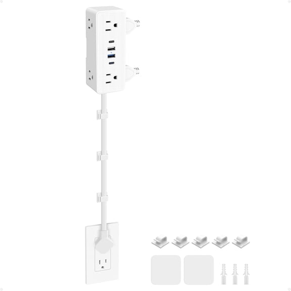 Electrical Outlet Extender Stick, Features 4 USB & 6 Outlets, 39in Flexible Extension Cord Access Hard-to-Reach Outlets, Wall Plug ocket Expander Nightstands Sofa Desk