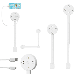 Electrical Outlet Extender Stick with 3 AC Outlets USB-C USB-A Ports, 180° Rotating Plug, Telescopic Power Socket for Sofa Bed Desk