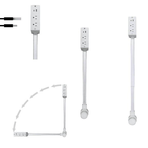 Electrical Outlet Extender Stick with 2 AC Outlets USB-C USB-A Ports, 180° Rotating Plug, Telescopic Power Socket for Sofa Bed Desk