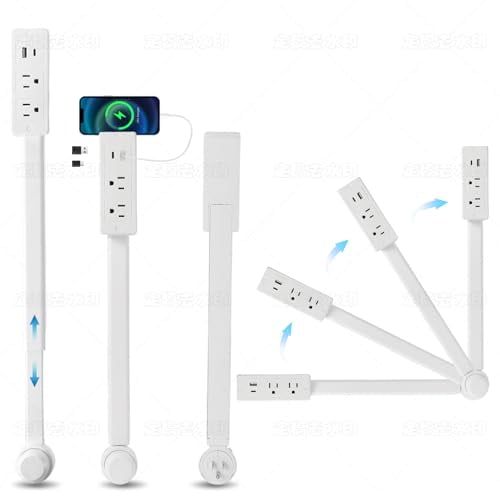 Electrical Outlet Extender Sticker, 180Rotating Outlet Extender with USB-A, USB-C & 2 AC Outlets, Telescopic Plug Extends 17"-30" for Hard-to-Reach Outlets Behind Couches, Beds, Nightstands, Desks