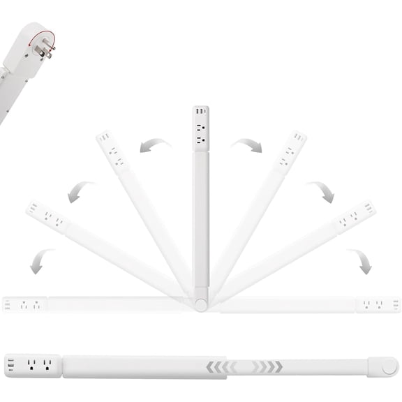 Electrical Outlet Extender with Telescopic 22"-34" Extension & 180? Swivel, 2 AC Outlets & 3 Ports (1 -C/2 -A), for Hard-to-Reach Outlets Behind Furniture Bed Desk Sofa Nightstands