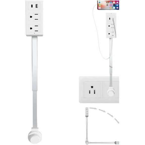 Electrical Outlet Extender, USB-A,USB-C and 2 AC Outlets, Access Hard-to-Reach Outlets,Use Behind Couches, Rotates 180, Use Behind Couches, Nightstands, Desks