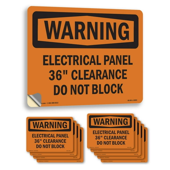 Electrical Panel 36 Clearance Do Not Block OSHA WARNING Vinyl Decal Label 7 Inch x 5 Inch - 10 Pack