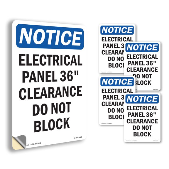 Electrical Panel 36 Clearance OSHA Notice Vinyl Decal Label 24 Inch x 18 Inch - 5 Pack