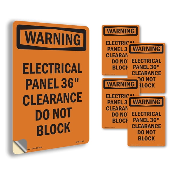 Electrical Panel 36 Clearance OSHA WARNING Vinyl Decal Label 5 Inch x 3.5 Inch - 5 Pack