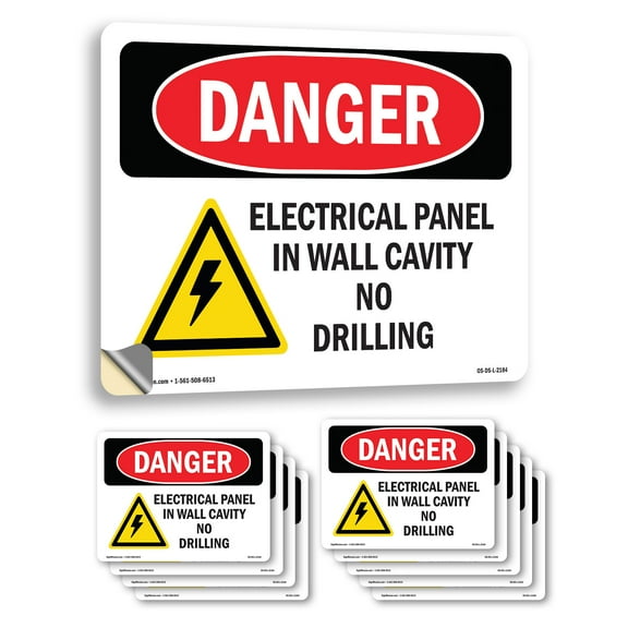 Electrical Panel In Wall Cavity OSHA Danger Vinyl Decal Label 7 Inch x 5 Inch - 10 Pack