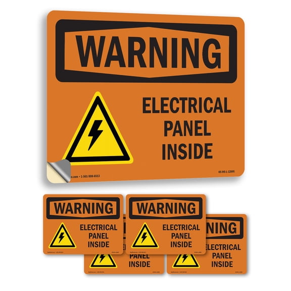 Electrical Panel Inside With Symbol OSHA WARNING Vinyl Decal Label 5 Inch x 3.5 Inch - 5 Pack