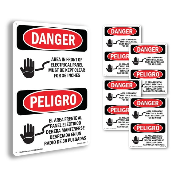 Electrical Panel Keep Clear Bilingual OSHA Danger Aluminum Sign 14 Inch x 10 Inch - 5 Pack