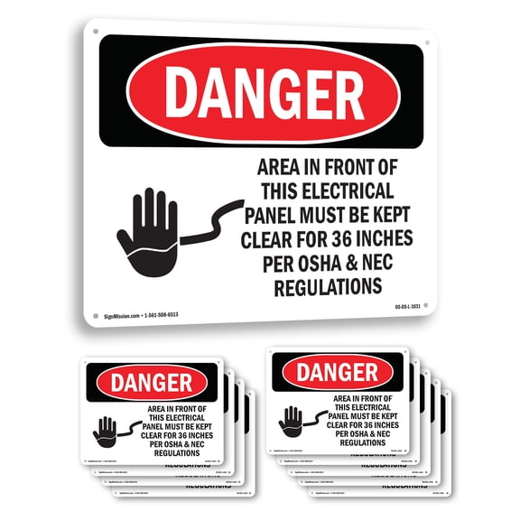 Electrical Panel Keep Clear OSHA Danger Rigid Plastic Sign 18 Inch x 12 Inch - 10 Pack