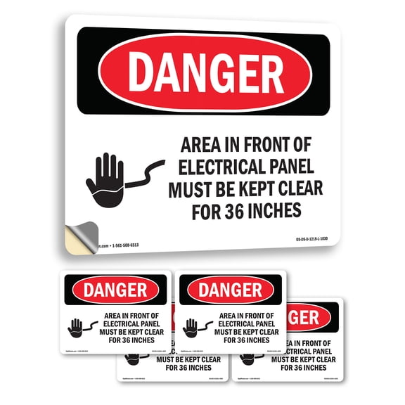 Electrical Panel Keep Clear OSHA Danger Vinyl Decal Label 5 Inch x 3.5 Inch - 5 Pack