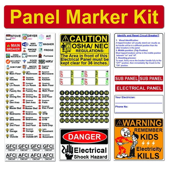 Electrical Panel Marker Kit with Colored Icons 53 Labels 60 Breaker Markers Waterproof Vinyl Stickers