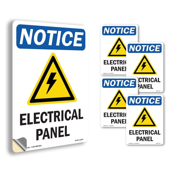 Electrical Panel With Symbol OSHA Notice Vinyl Decal Label 5 Inch x 3.5 Inch - 5 Pack