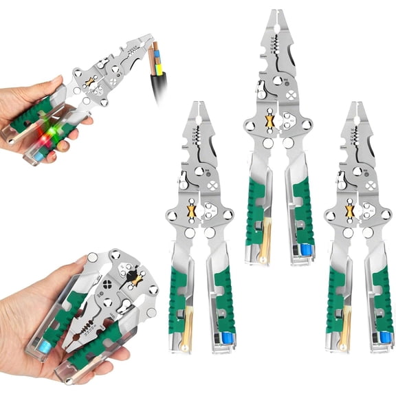 Electrical Pliers, 2026 Upgrade Folding Stylus Screwdriver Wire Stripper, 18 In 1 Foldable Wire Stripper, Built-In Voltage Tester Screwdriver for Cutting And Pulling Wires Cable (3*PCS)