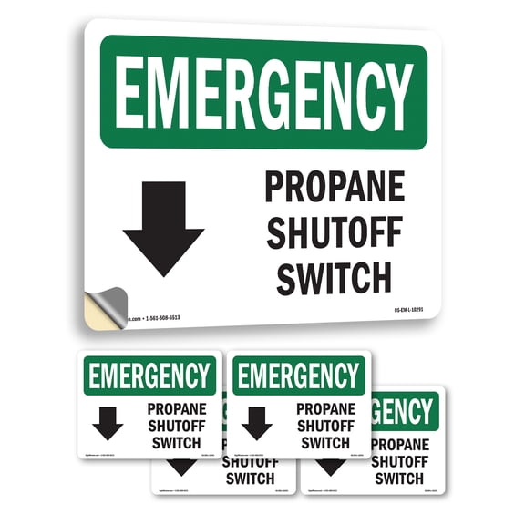 Electrical Propane Shutoff Switch With Symbol OSHA Emergency Vinyl Decal Label 7 Inch x 5 Inch - 5 Pack