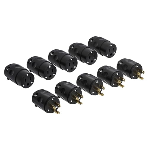 Electrical Replacement Plug Connector Set, Extension Cord Ends Male and Female 3 Prong NEMA 5-15P/NEMA 5-15R Straight Blade Plug Grounding Type 5 PackBlack$$Tools