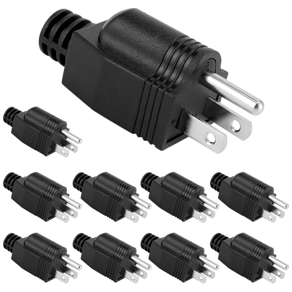 Electrical Replacement Plugs, 125 Volt, 15 Amp, 3 Prong with 2 Pole 3 Wire, Flame Retardant, Grounding for Home Appliances and Tools, 10 Pcs